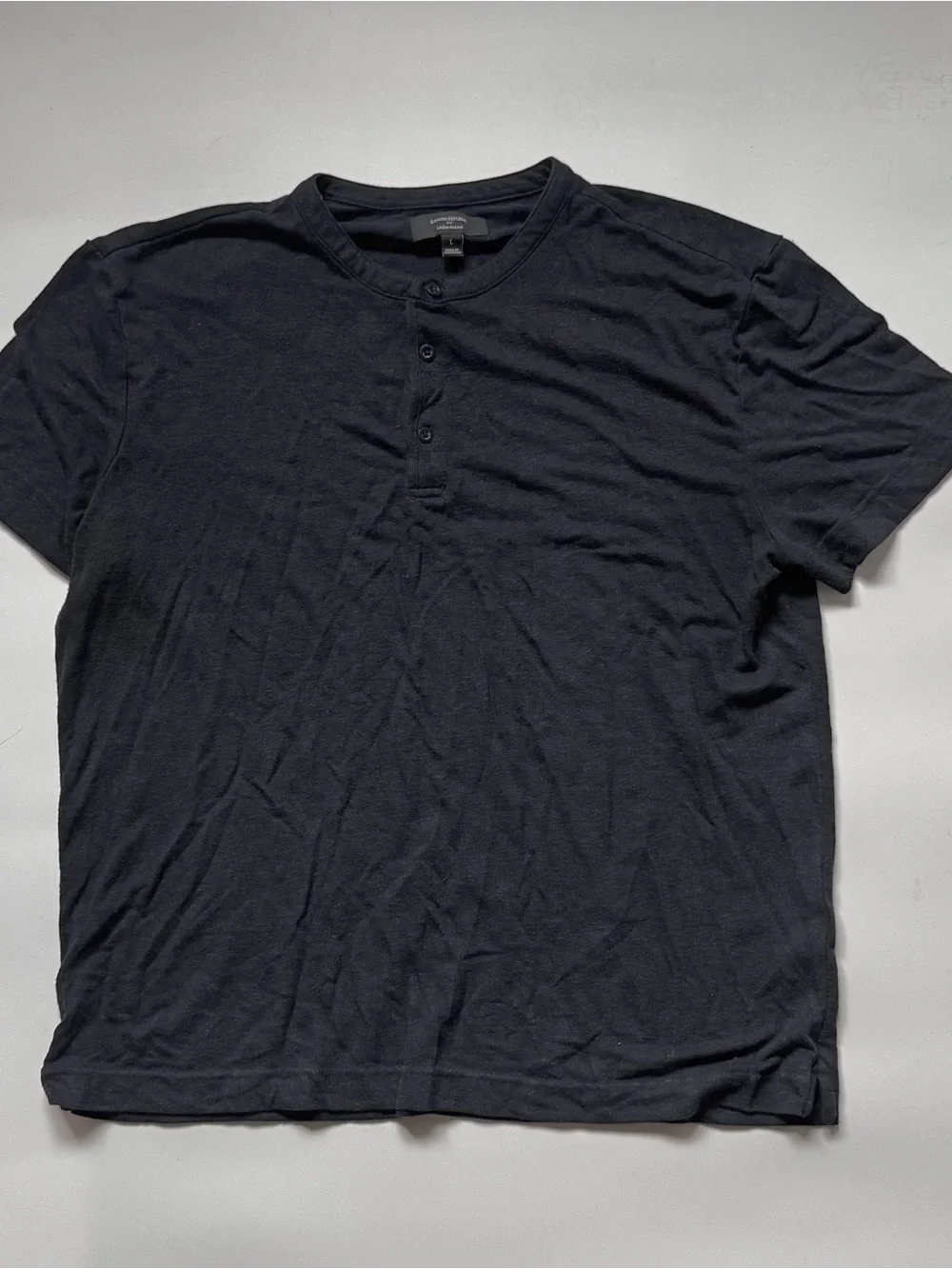 Banana Republic Linen Blend Mens Dark Blue Henley Short-Sleeve Shirt